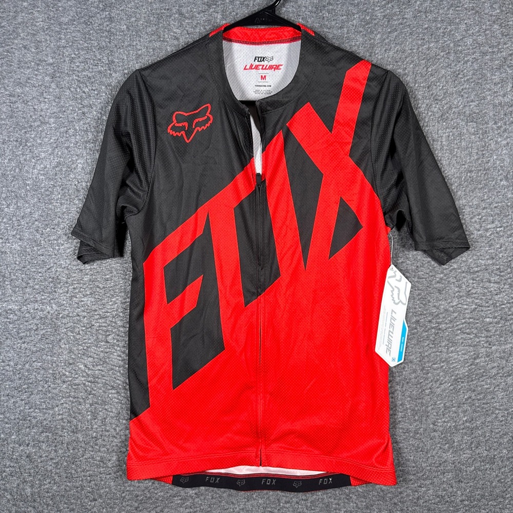 NEW Fox Racing Livewire Cycling Jersey Mens Medium Red Black Short Sleeve Zip